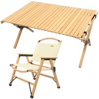 Chair & Table Set Bamboo Camping Folding Portable Outdoor Picnic Travel BBQ