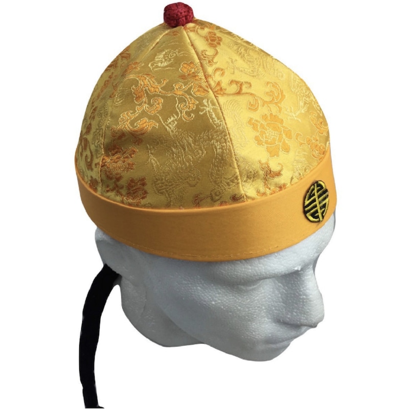 CHINESE LANDLORD HAT Oriental Asian Cap w Ponytail Party Costume ...