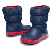 Crocs Kids Winter Puff Boot Childrens Boys Girls Warm Puffer - Navy/Red