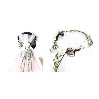 Deluxe Flower Crown w VEIL HEADBAND White Bride To Be Bridal Shower Bachelorette