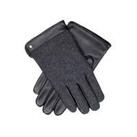 Dents Leather Wool Gloves Fleece Lined Warm Mens Winter Herringbone - Black