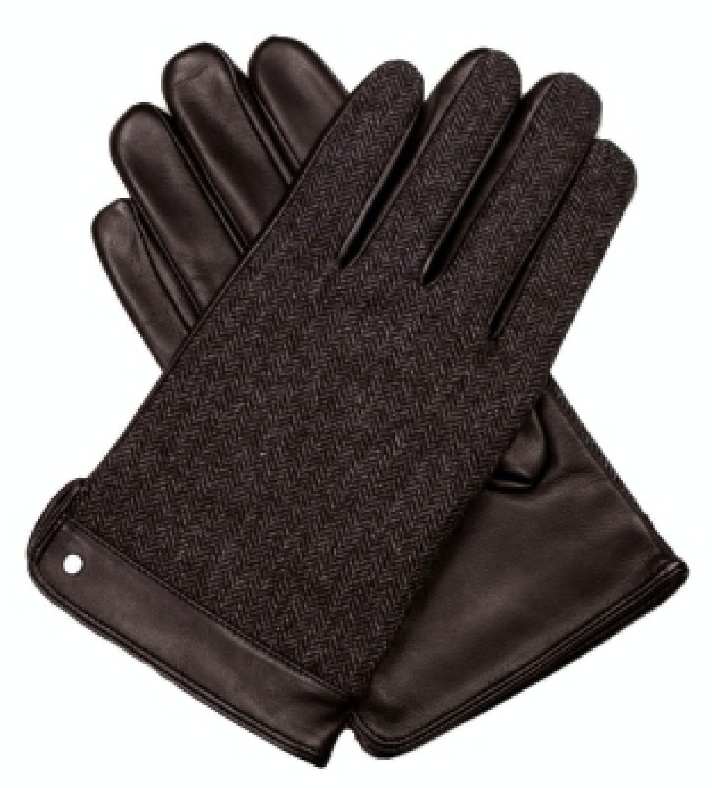 Dents Leather Wool Gloves Fleece Lined Warm Mens Winter Herringbone - Brown