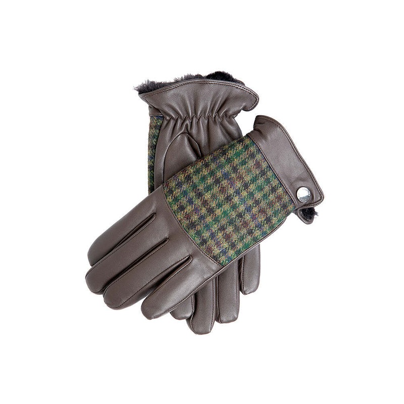 Buy Dents Mens Faux Fur Abraham Moon Dogtooth & Leather Gloves Brown