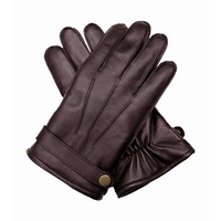 Dents Mens Wool Knit Lined Leather Gloves with Strap and Stud - Brown