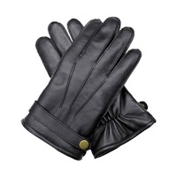 Dents Mens Wool Knit Lined Leather Gloves with Strap and Stud Warm Winter - Black
