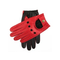 Dents Waverley Mens Leather Driving Gloves Luxury - Berry/Black