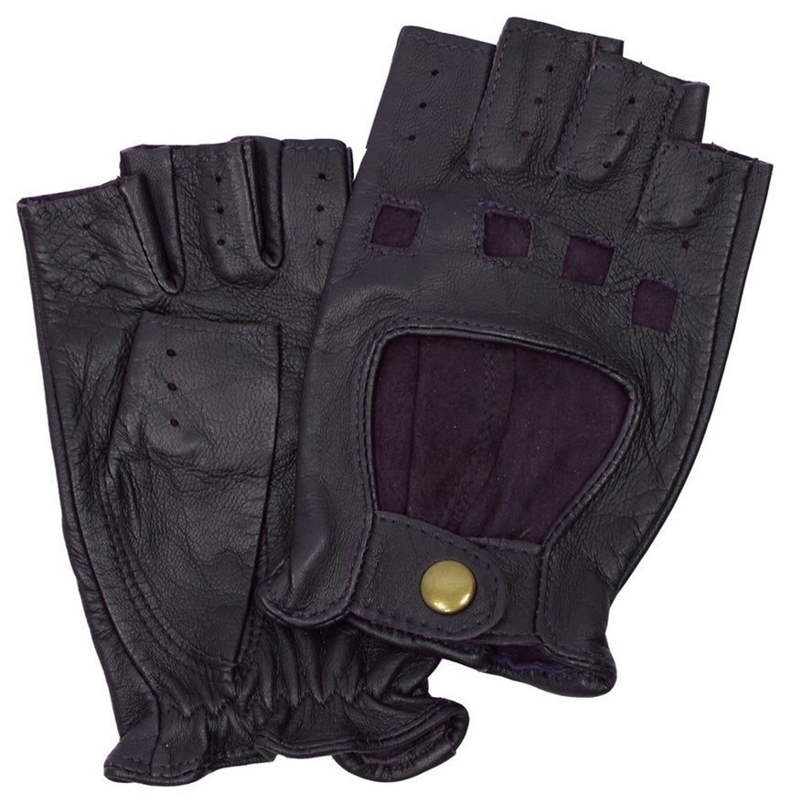 Dents Womens Half Finger Leather Driving Gloves Lashana Racing Button Glove