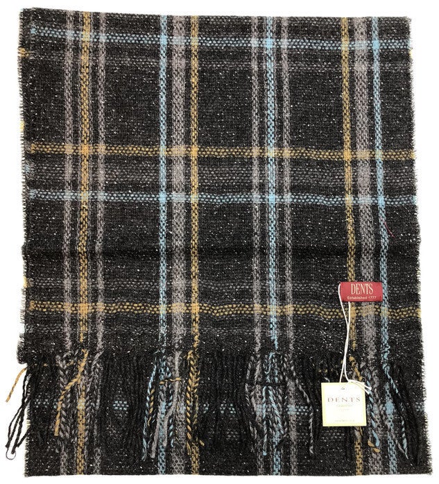 DENTS Woven Checked Scarf w Fringed Edges Wool Blend MADE IN ITALY