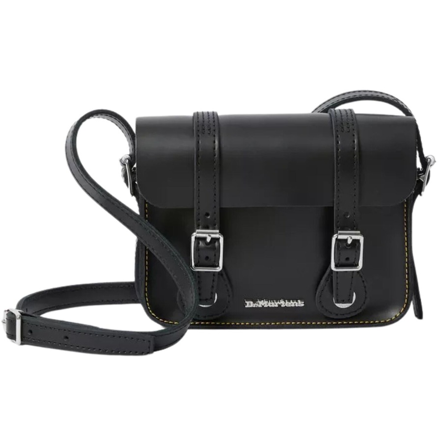 Dr. Martens 7 Inch Satchel Bag Leather Shoulder Crossbody Magnetic Buckle in Black Kiev