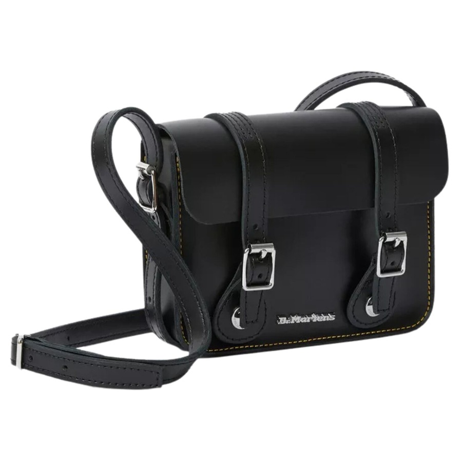 Dr. Martens 7 Inch Satchel Bag Leather Shoulder Crossbody Magnetic Buckle in Black Kiev
