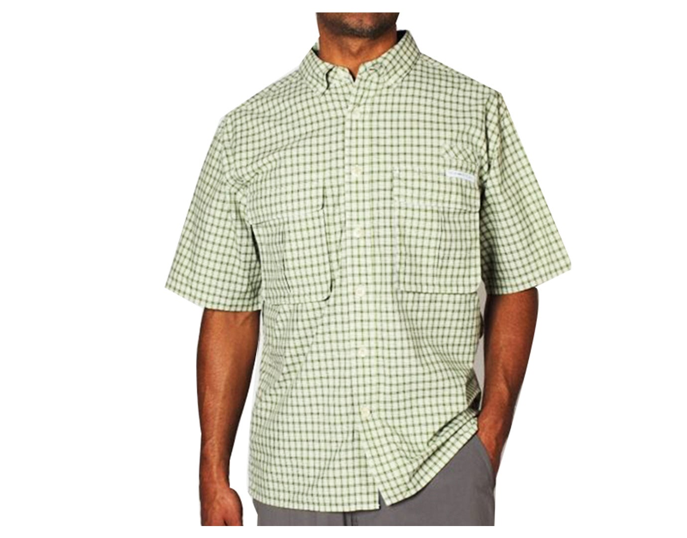 ExOfficio Mens Air Strip Micro Plaid Short Sleeve Shirt - Olive