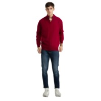 Full Zip 100% SHETLAND WOOL Up Knit JUMPER Pullover Mens Sweater Knitted - Red