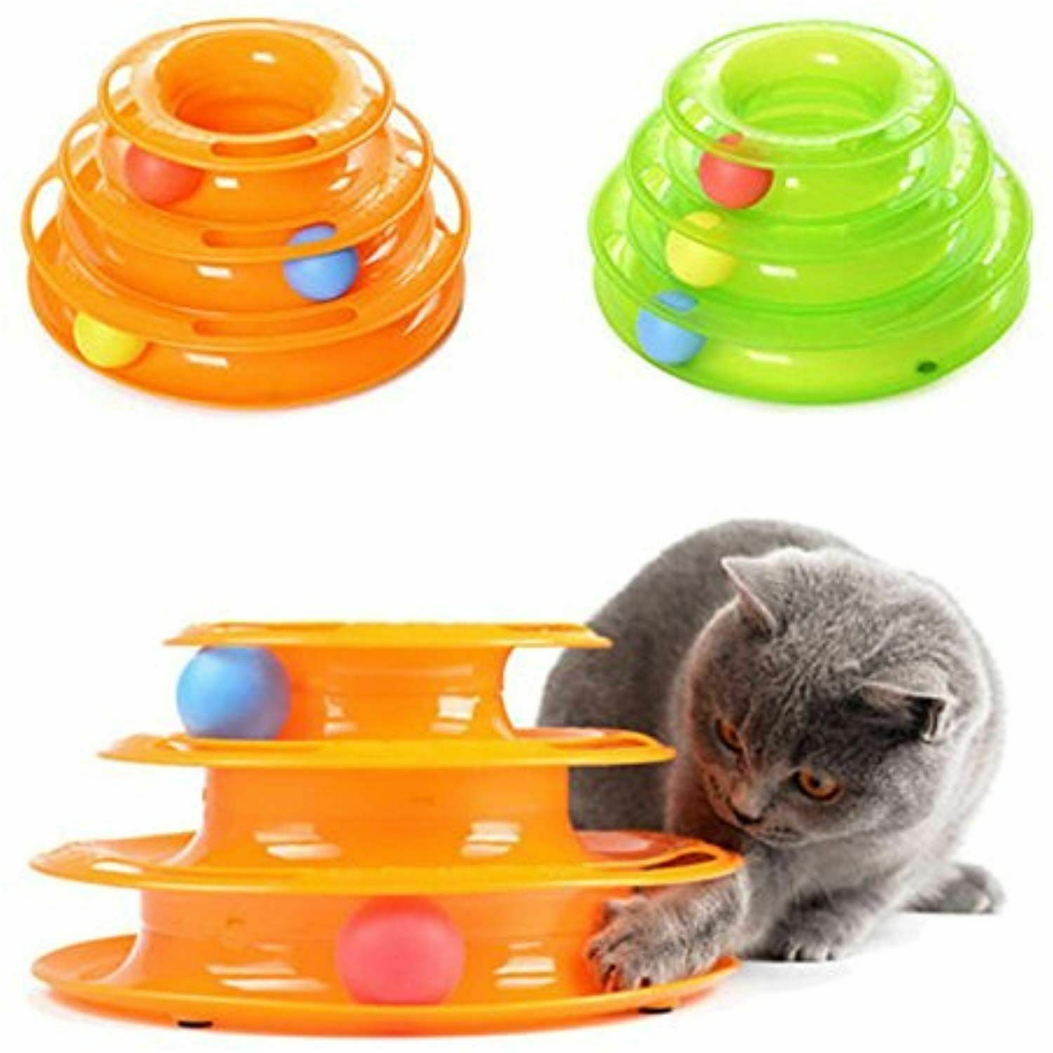 Funny Cat Toy Plastic Tower Interactive Track Ball Playing Game - Assorted Colours