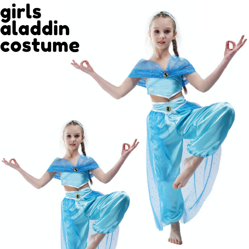 Buy Girls Aladdin Costume Arabian Princess Jasmine Cosplay Outfit Party ...