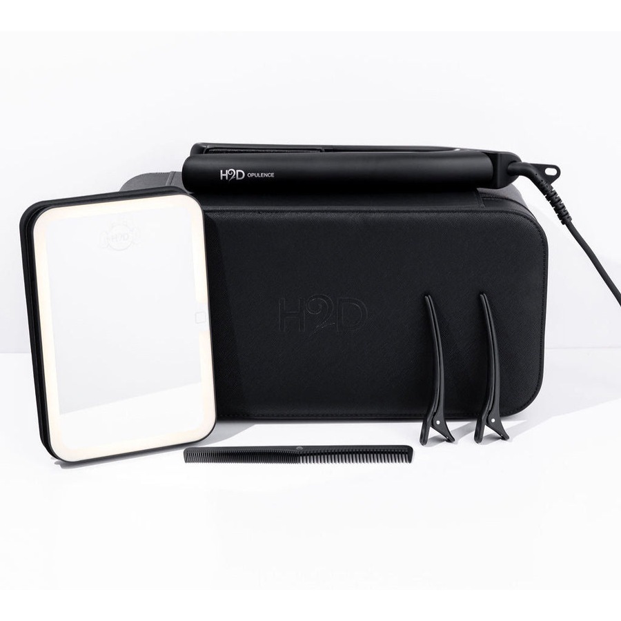 H2D Opulence Professional Ionic Hair Straightener w/ LED Mirror in Satin Black