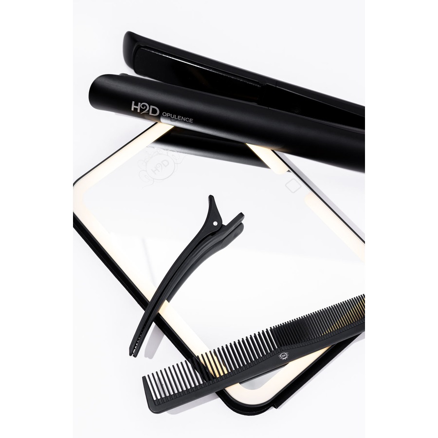 H2D Opulence Professional Ionic Hair Straightener w/ LED Mirror in Satin Black