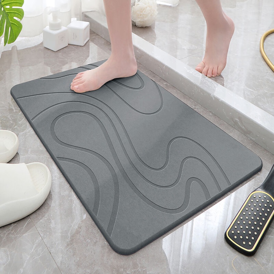 Hard Diatomite Bath Mat Stone Bath Mat Super Dry Anti-Slip Foot Shower Mats in Dark Grey