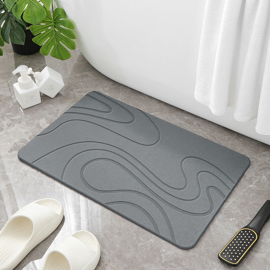 Hard Diatomite Bath Mat Stone Bath Mat Super Dry Anti-Slip Foot Shower Mats in Dark Grey