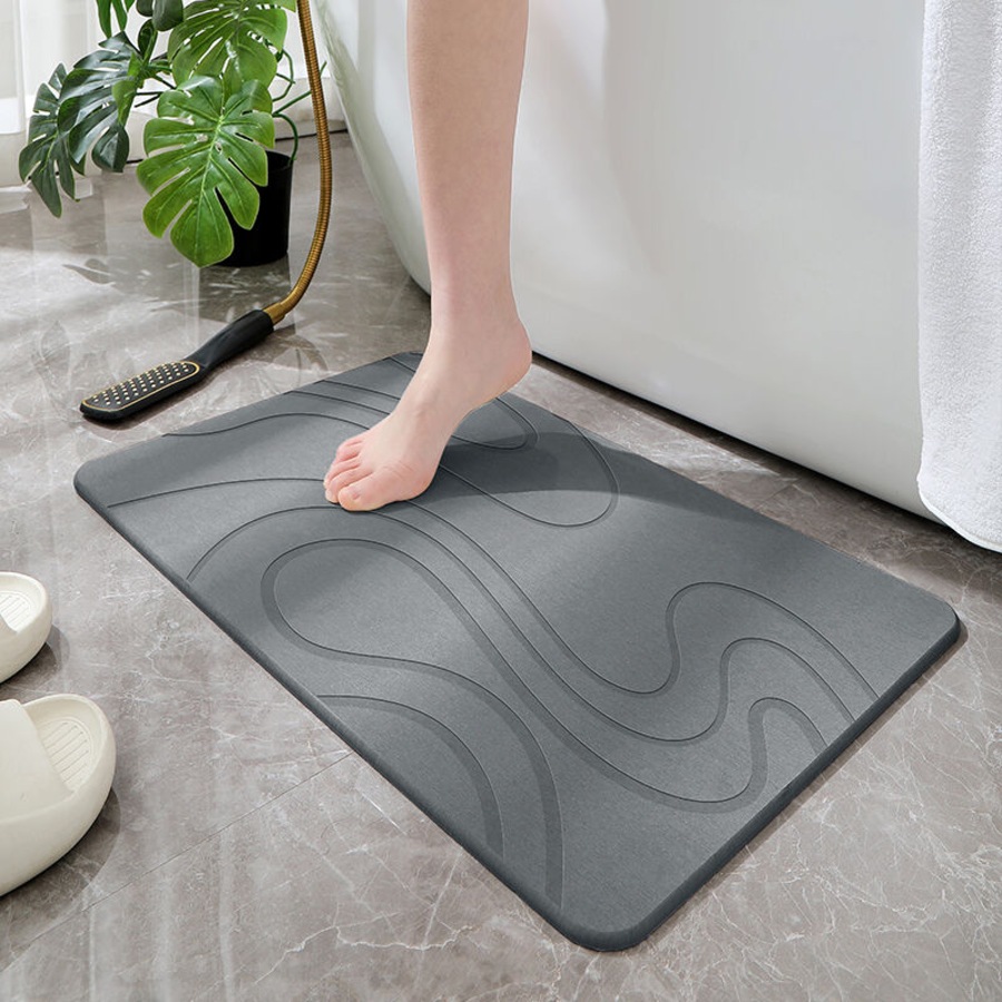 Hard Diatomite Bath Mat Stone Bath Mat Super Dry Anti-Slip Foot Shower Mats in Dark Grey