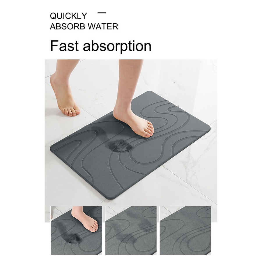 Hard Diatomite Bath Mat Stone Bath Mat Super Dry Anti-Slip Foot Shower Mats in Dark Grey