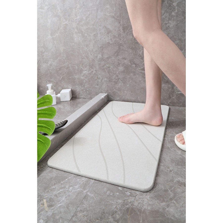 Hard Diatomite Bath Mat Stone Bath Mat Super Dry Anti-Slip Foot Shower Mats in Off White