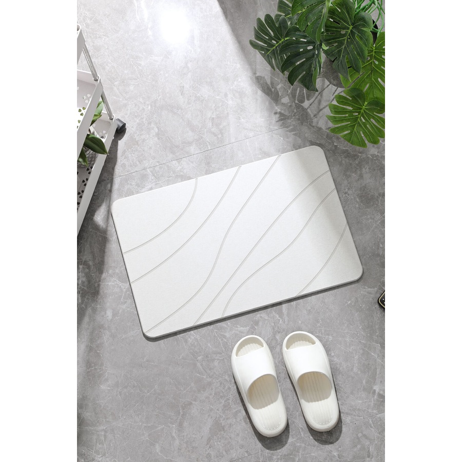 Hard Diatomite Bath Mat Stone Bath Mat Super Dry Anti-Slip Foot Shower Mats in Off White
