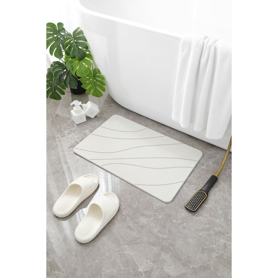 Hard Diatomite Bath Mat Stone Bath Mat Super Dry Anti-Slip Foot Shower Mats in Off White
