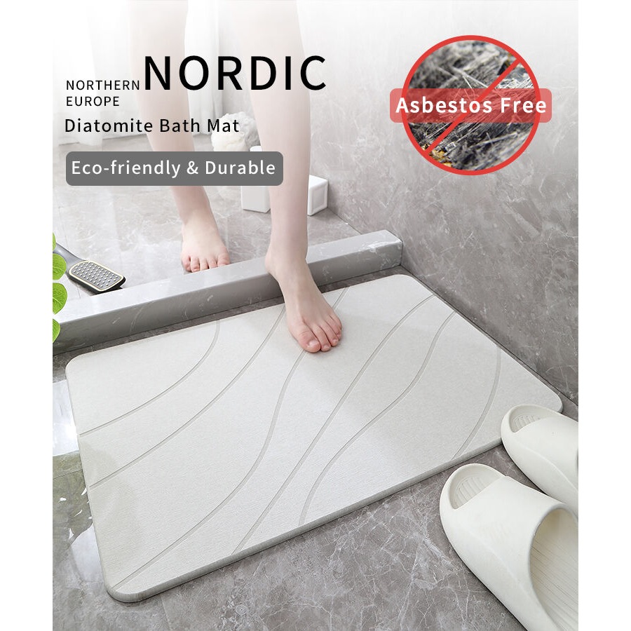 Hard Diatomite Bath Mat Stone Bath Mat Super Dry Anti-Slip Foot Shower Mats in Off White