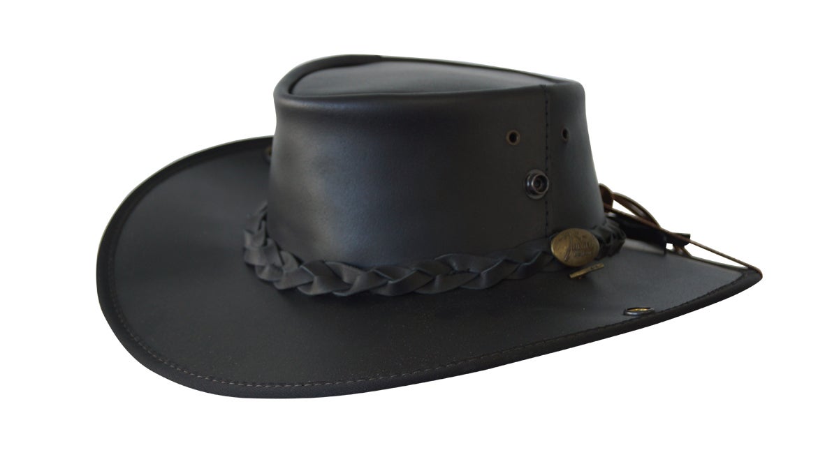 Jacaru Boundary Rider Anzac Style Bovine Cow Leather Hat Chinstrap Side Snaps