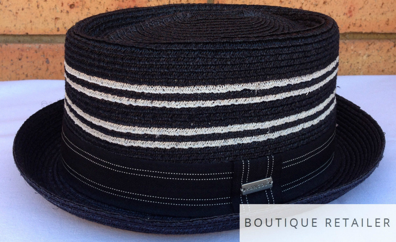 KANGOL Ashton Braid PORK PIE Hat Black 