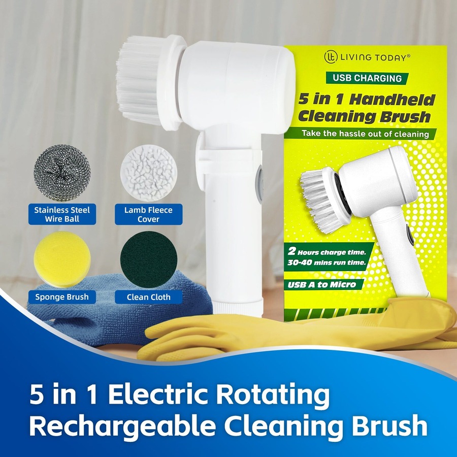 5-IN-1 Electric Handheld Rechargeable Cleaning Brush Kitchen Bathroom Scrubber