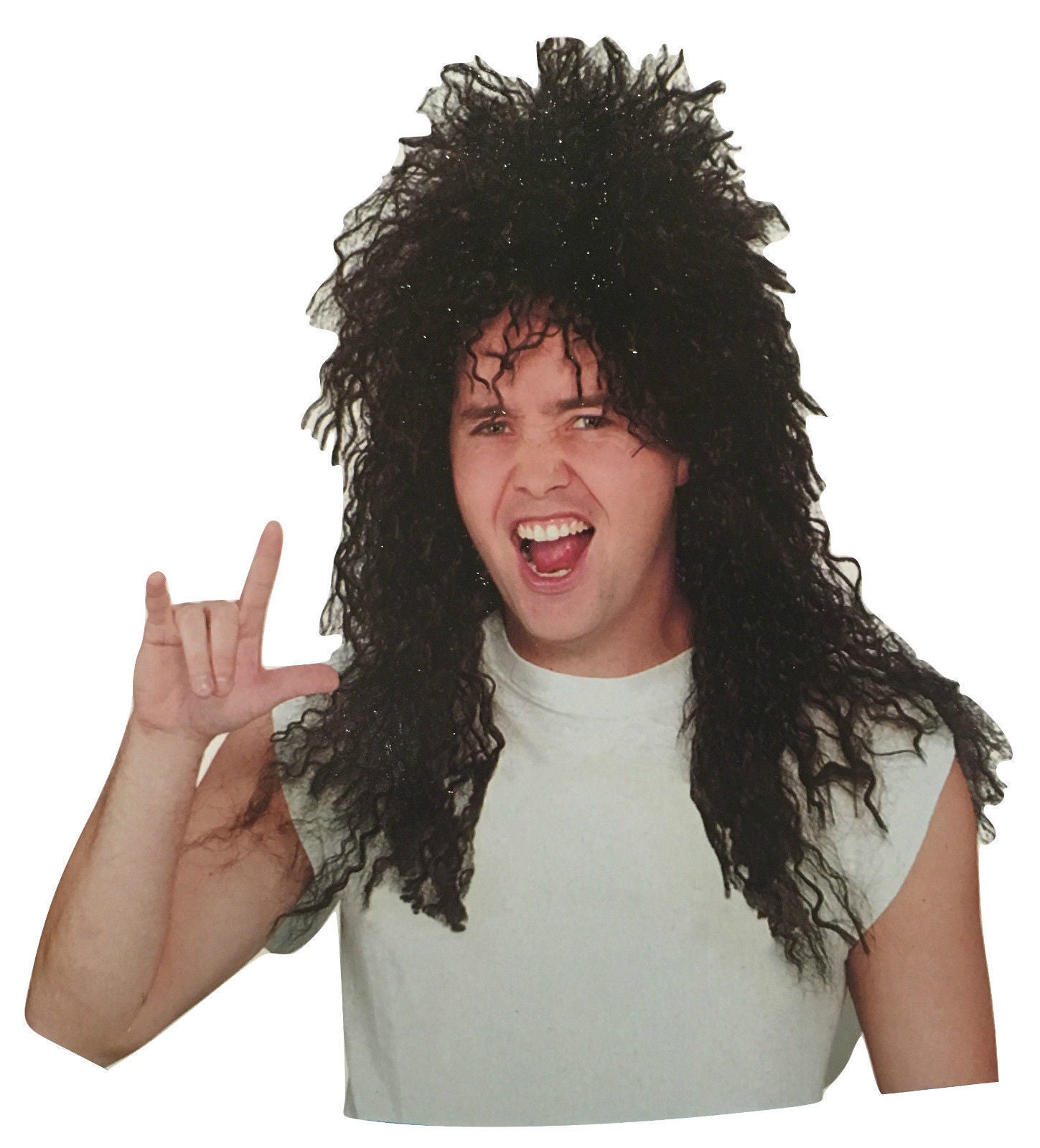 Mens Rock Hip Hop Wig Punk Rockstar 80s Party Costume Dude Bogan Curly