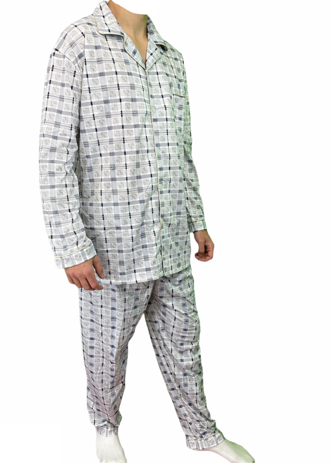 Mens Cotton Pajamas Pyjamas PJs Long Sleeve Shirt Tops + Pants Set Sleepwear