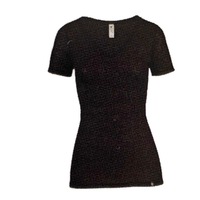 MERINO SKINS Ladies Verona V-Neck Tee Thermal Top Wool Blend - Black