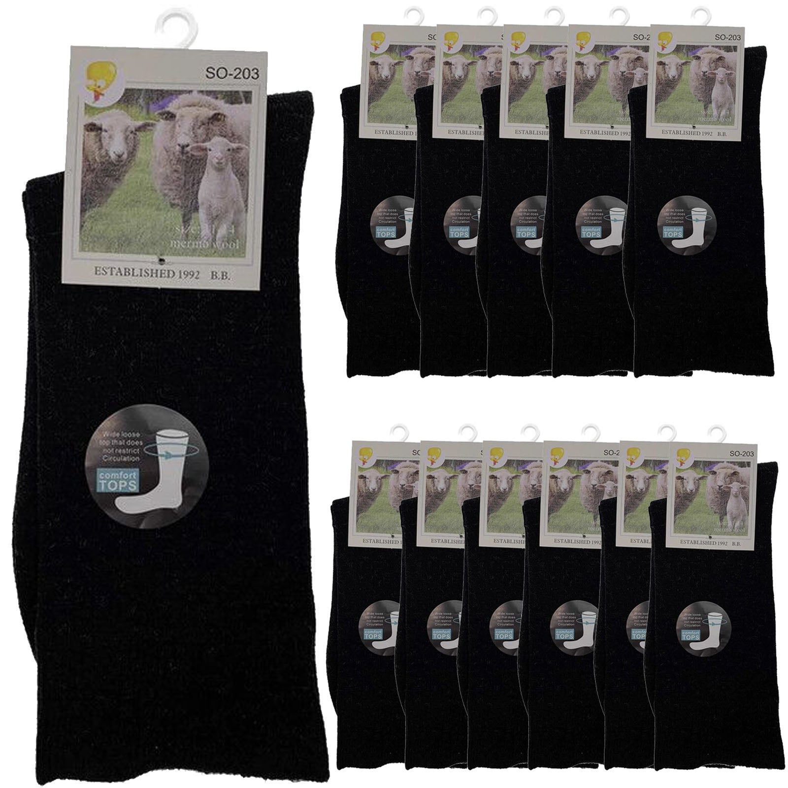Merino Wool Mens Loose Top Thermal Socks Diabetic Comfort Circulation - 12 Pairs