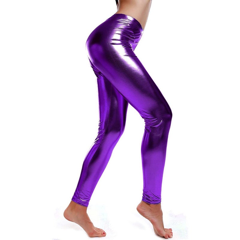 Buy Metallic Leggings Stretchy Pants Neon Fluro Shiny Glossy Dress Up Dance  Party - MyDeal