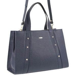 Morrissey Italian Womens Structured Leather Bag Tote Handbag Messenger - Navy