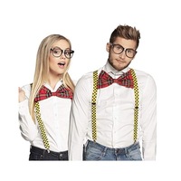 NERD COSTUME KIT Set Geek Glasses Fancy Dress Retro Funny Braces Bow Tie Party