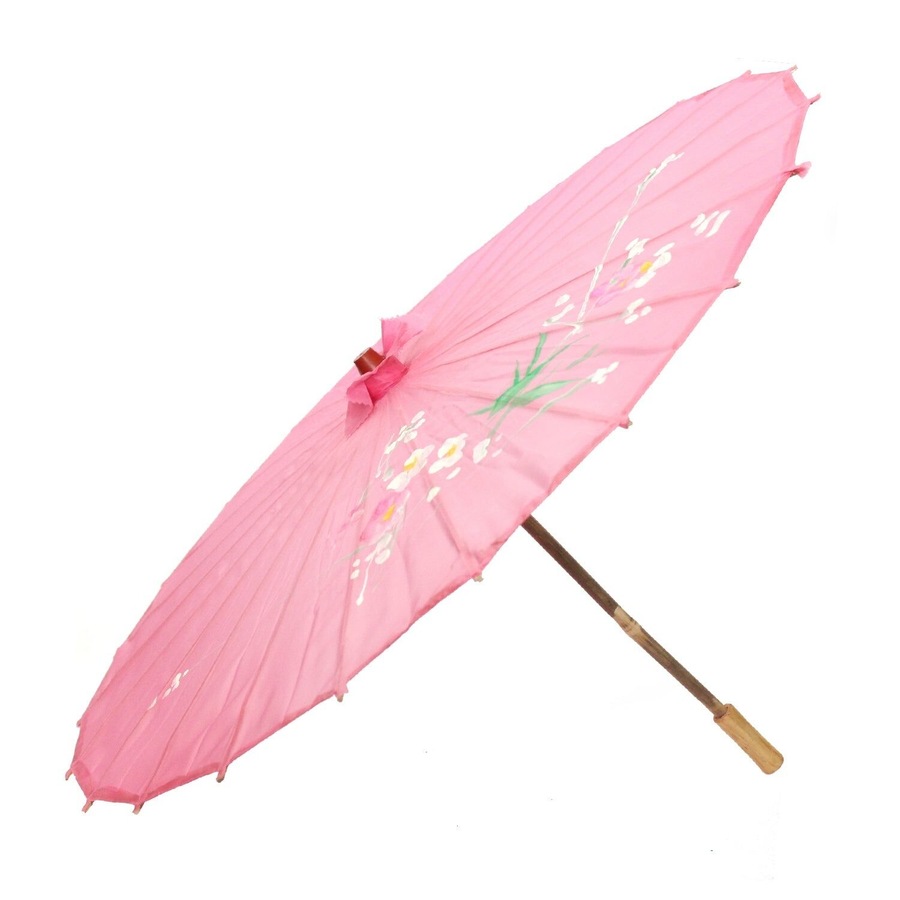 PARASOL UMBRELLA Chinese Japanese Bamboo Flower Pattern Fabric 80cm Diameter - Light Pink