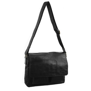 Pierre Cardin Genuine Leather 13" Laptop Computer Messenger Sling Bag Travel Business - Black