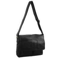 Pierre Cardin Genuine Leather 13" Laptop Computer Messenger Sling Bag Travel Business - Black