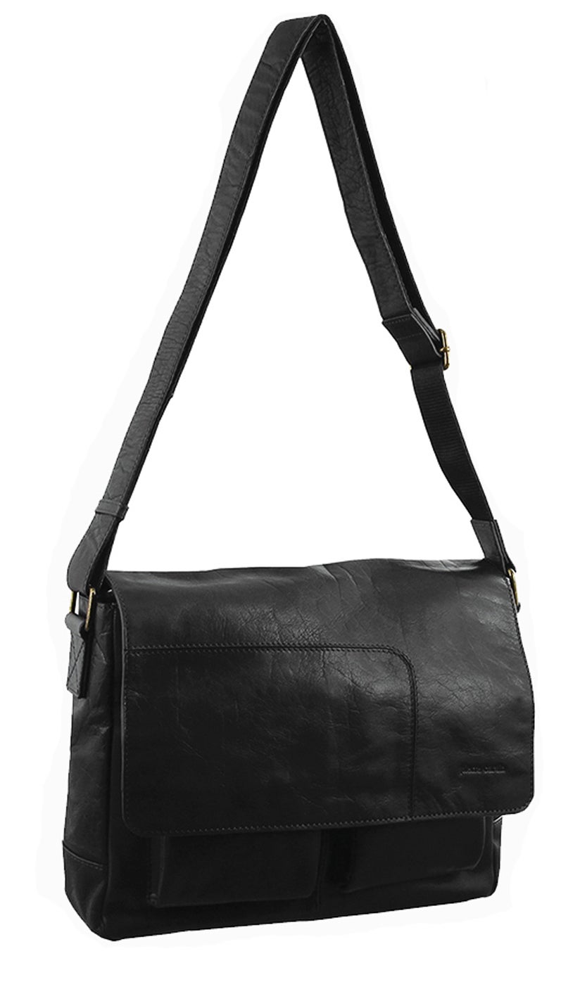 Pierre Cardin Genuine Leather Computer Messenger Sling Bag Travel Business - Black