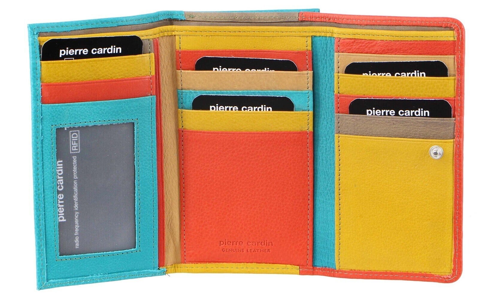 Pierre Cardin Italian Genuine Leather Ladies Wallet- Orange/Turquoise