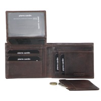 Pierre Cardin Mens Genuine Italian Leather Wallet Removable Coin Purse - Brown