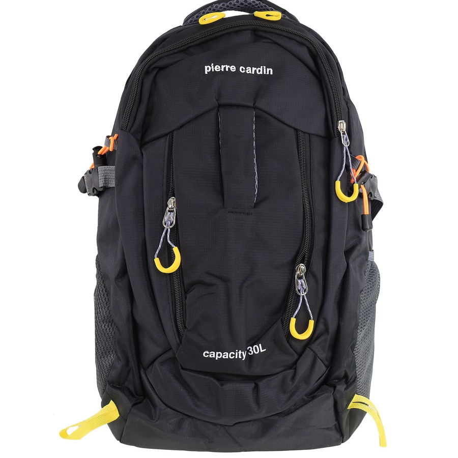 Pierre Cardin Mens 30L Nylon Adventure Backpack Bag Travel Hiking in Black