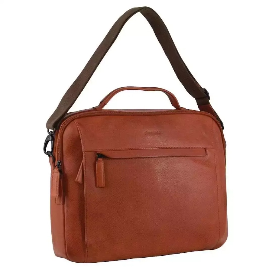 Pierre Cardin Mens Italian Leather Computer Laptop Bag in Cognac