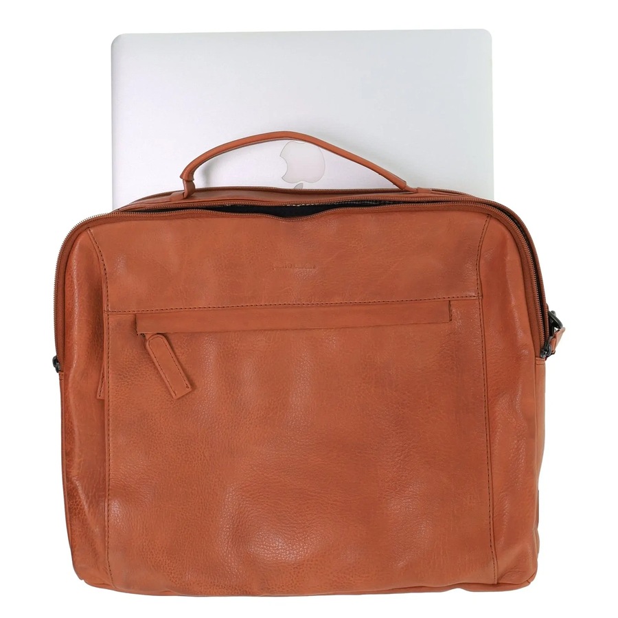 Pierre Cardin Mens Italian Leather Computer Laptop Bag in Cognac