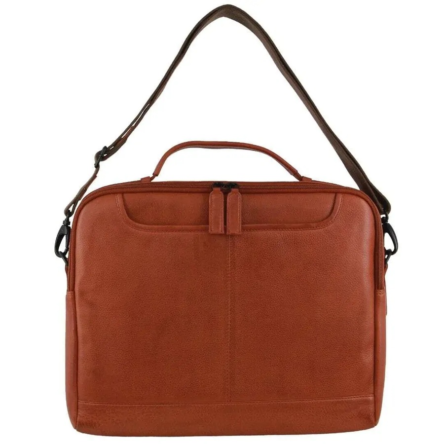 Pierre Cardin Mens Italian Leather Computer Laptop Bag in Cognac