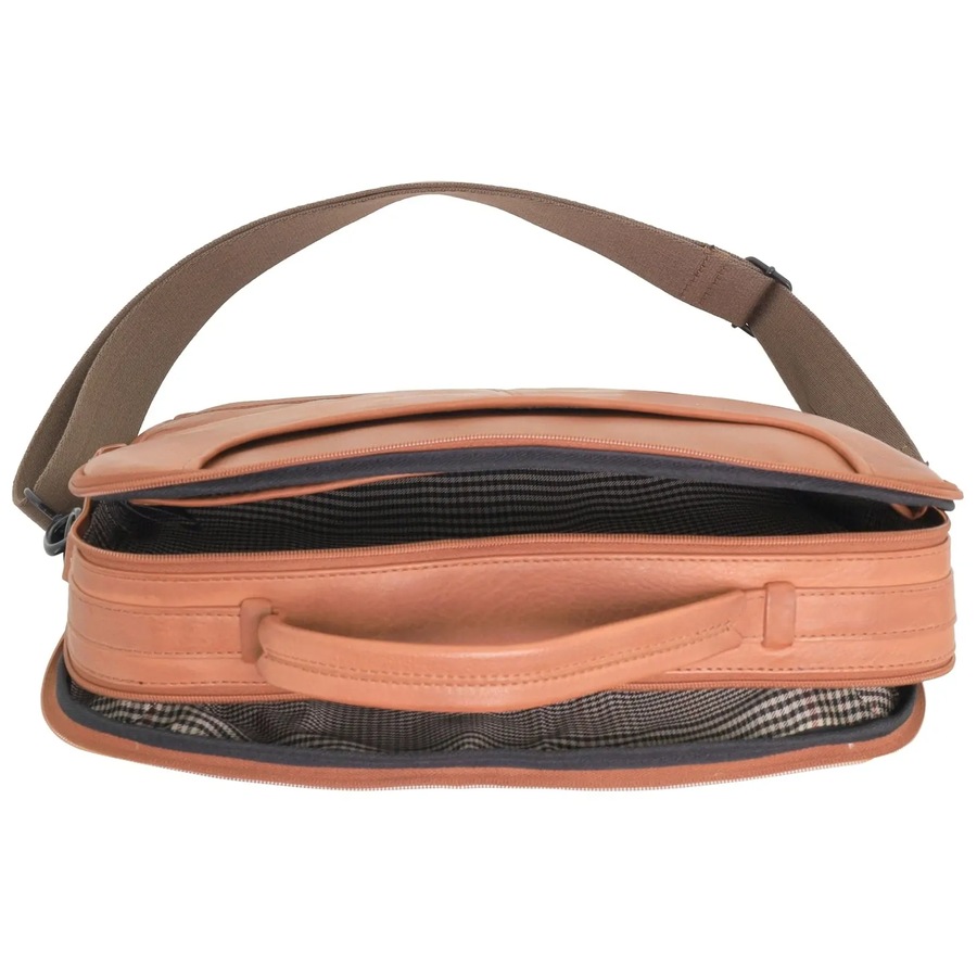 Pierre Cardin Mens Italian Leather Computer Laptop Bag in Cognac