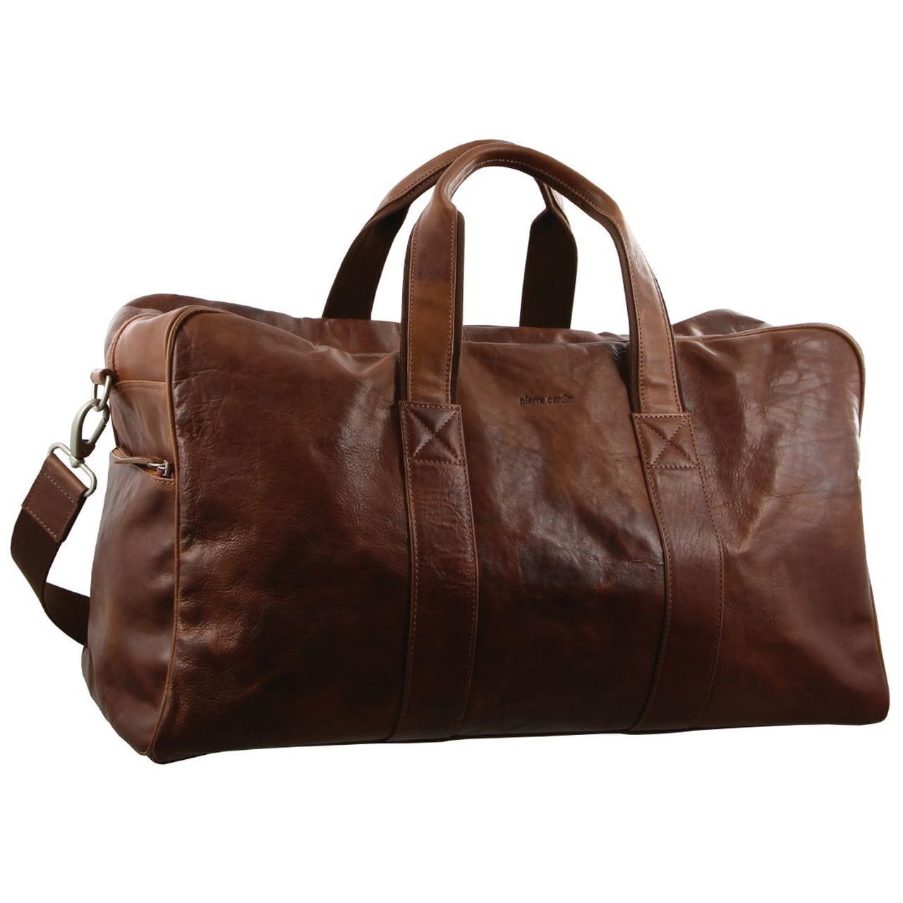 Pierre Cardin Rustic Leather Travel Bag Overnight Business - Chestnut